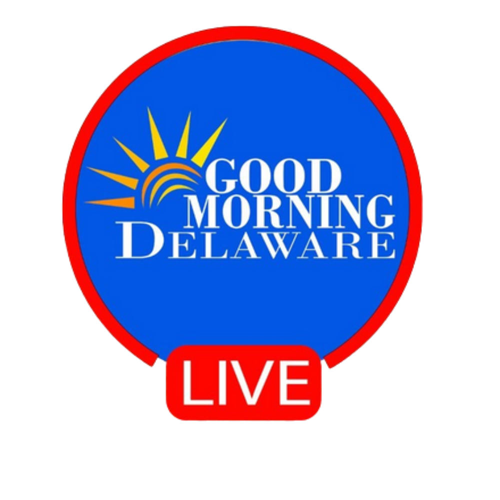 Good Morning Delaware Live™ logo with a blue circle and red border on a white background